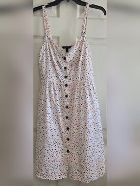 Banana Republic White Multicolor Confetti Print Dress Button Front Sleeveless S